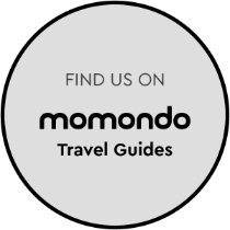 Logo with text 'Find us on momondo Travel Guides' in a circle.