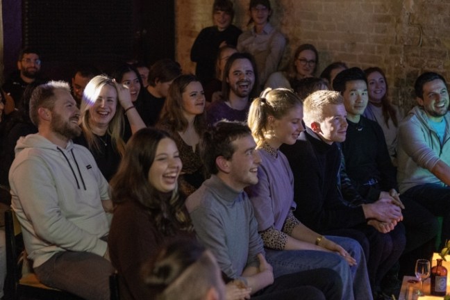 Audience at Dark Comedy, an open mic English comedy event in Berlin