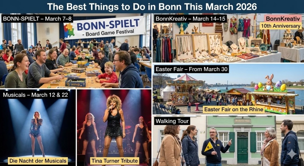 Events in Bonn, March 2026: board games, crafts, musicals, fair, walking tour.